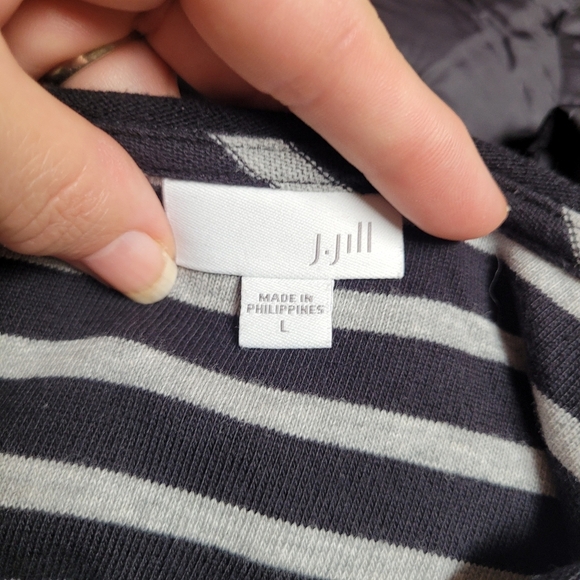 J. Jill Black and Grey Striped Point Knit Dress - Picture 2 of 6
